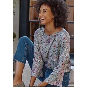 J.Jill Hummingbird-Printed Satin Top Size Large